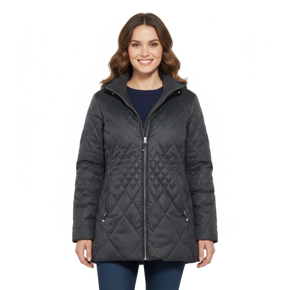 Eddie Bauer Coat Women Black Quilted Puffer Goose Down 550 Fill zip Size Med